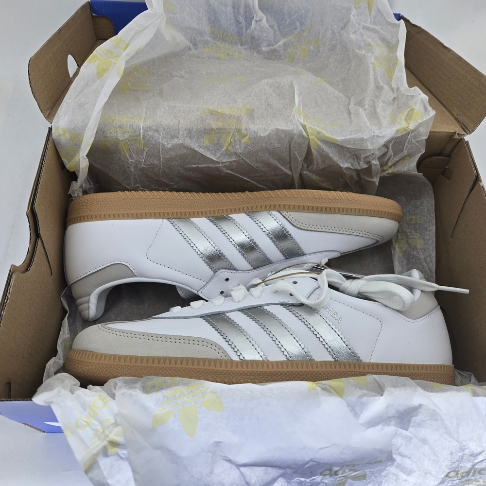 Adidas Samba OG W White Silver Metallic Grey Shoes JI2725 Womens Size 8 New - Picture 5 of 10